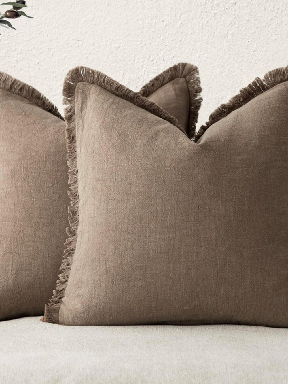 Decorative Linen Fringe Throw Pillow Covers 18×18 Light Brown